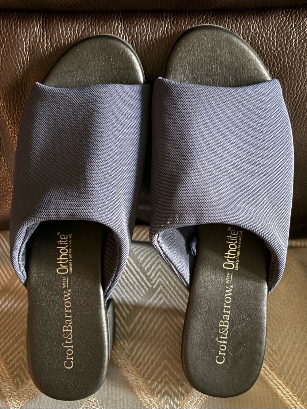 croft & barrow, block heel, blue slides, women’s shoes with ortholite footbed